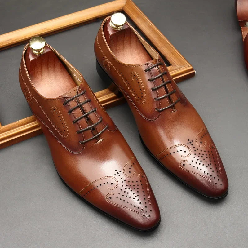 Handmade Mens Dress Shoes Luxury Genuine Leather 2024 Fashion New Style British Trend Brogues Wedding Business Shoes for Male
