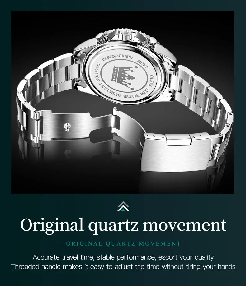 Men's Watches Top Brand Luxury Watch for Men Original Waterproof Stainless Steel Chronograph Moon Phase Date Rota Dial