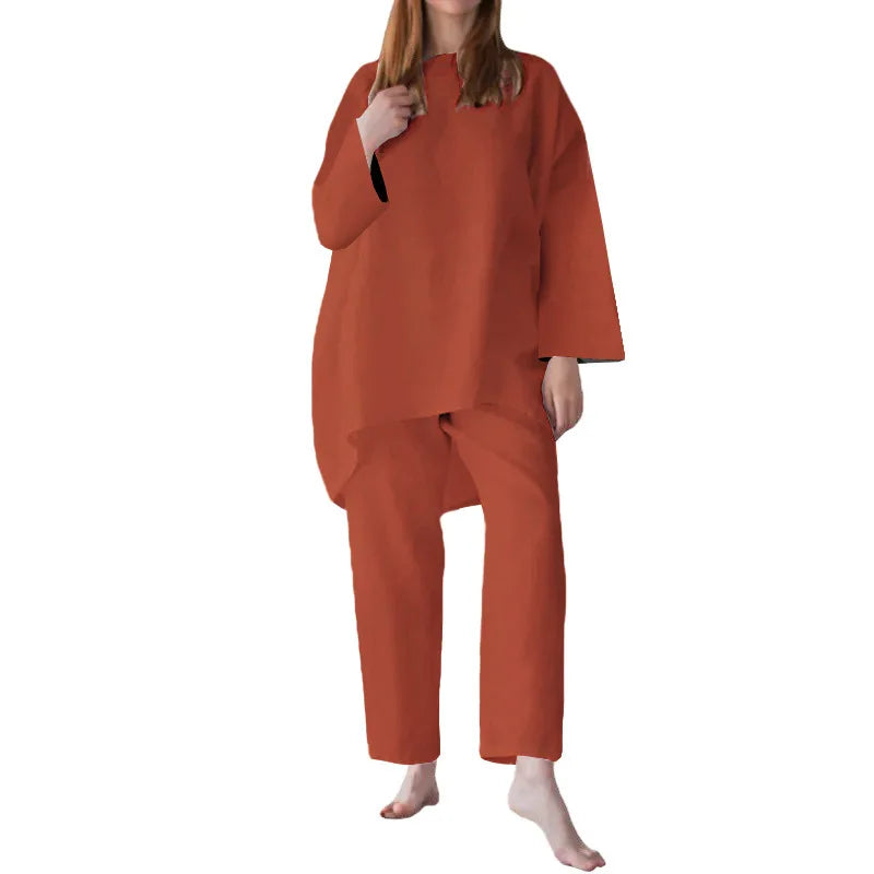 Fashion Short Sleeve Blouse Wide Leg Trousers Suits Vintage Summer Pant Sets Two Piece Sets Womens Loose Tracksuit Outifits 2025
