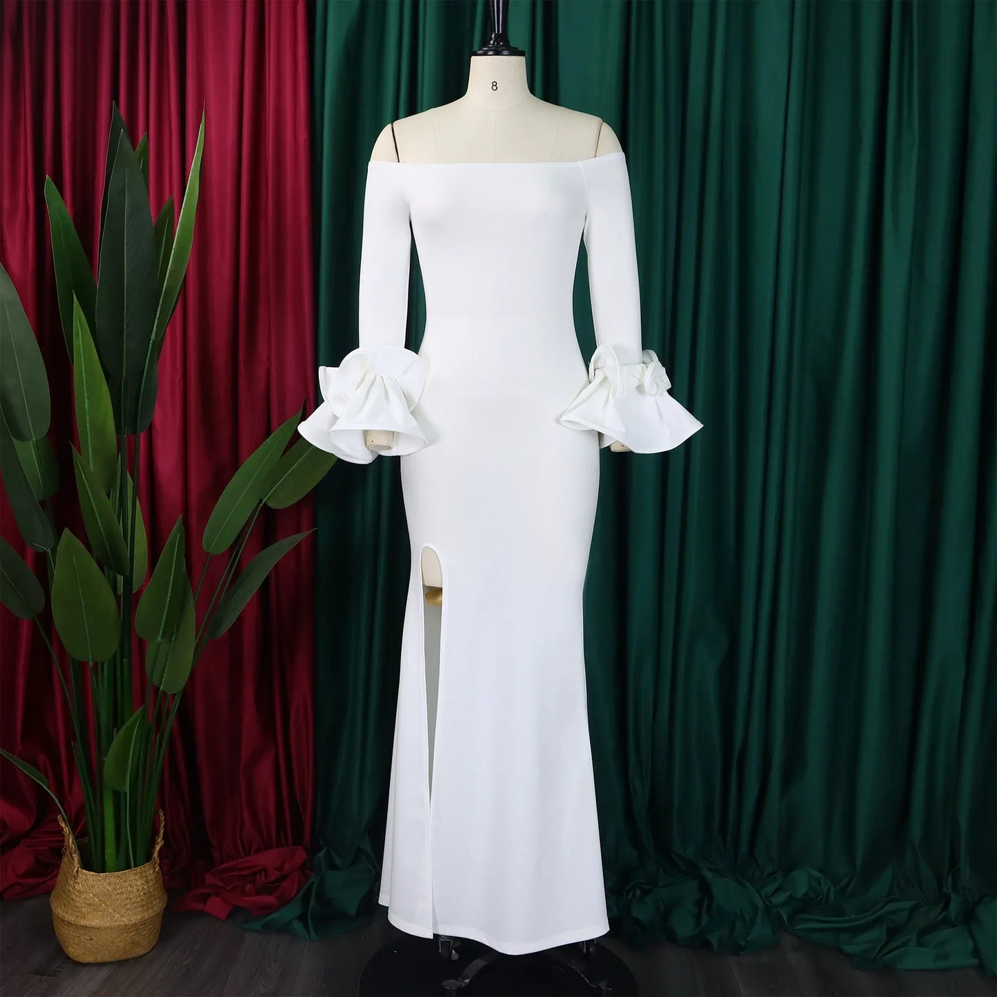 FairyShely Solid 2025 Off Shoulder Plus Size Dress Women Long Sleeve Large Big Bodycon Dresses Lady Party Tight Curvy Dress