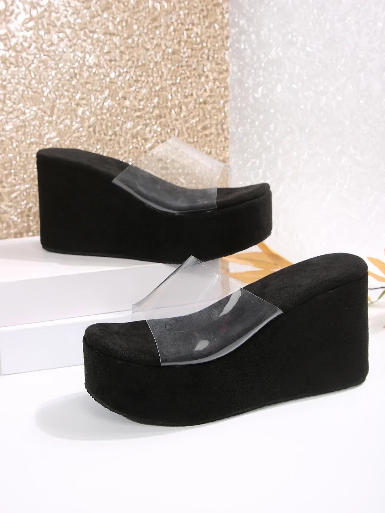 Trade Big Size New Style One-Strip Transparent Toe Exposed Platform Thick-Heeled Waterproof Platform Slippers Women's Slippers