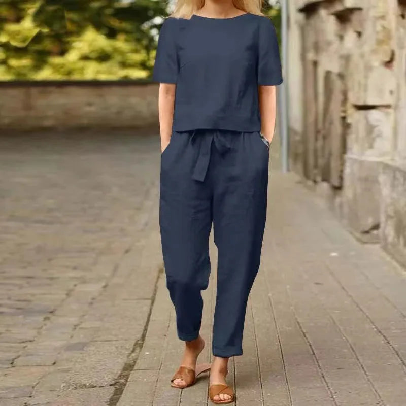 Casual Elegant Ladies 2 Piece Sets Fashion Spring Cotton Linen Women's Tracksuit Suit Long Sleeve Top Loose Pants Set Female