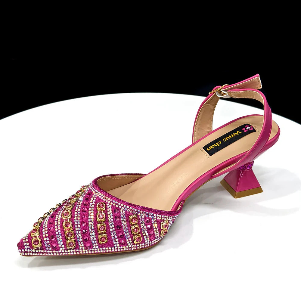 Women's Elegant Heels Rhinestone Handbag Set Italian Design for Weddings
