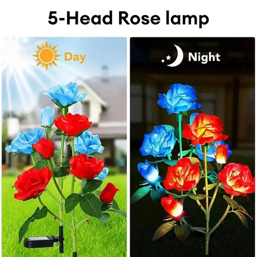 Solar Garden Lights Rose Flower Lawn Lamp