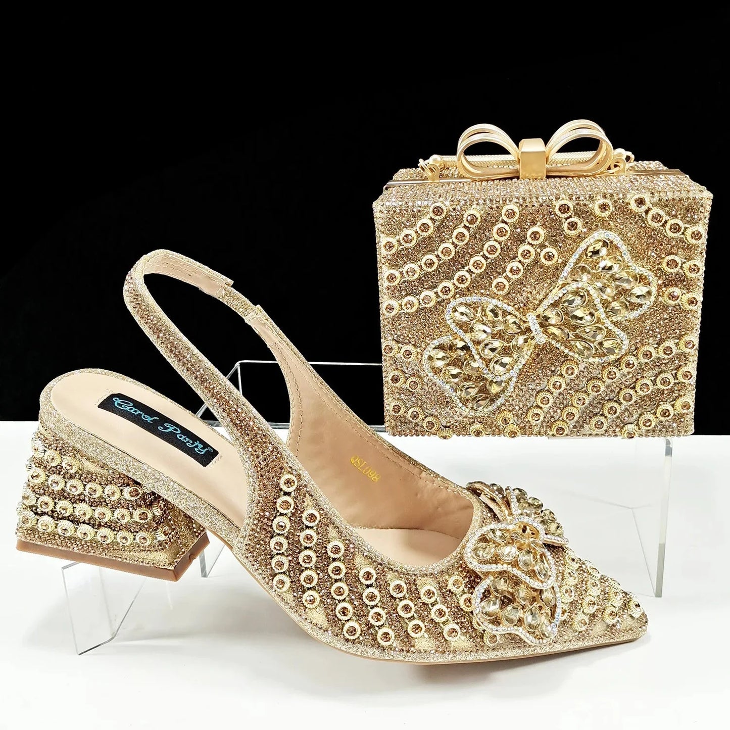 QSGFC Italian Design Clutch Dual Use Full Diamond High Heels Exquisite Gift-Box  And High Heels For Party Women Shoes