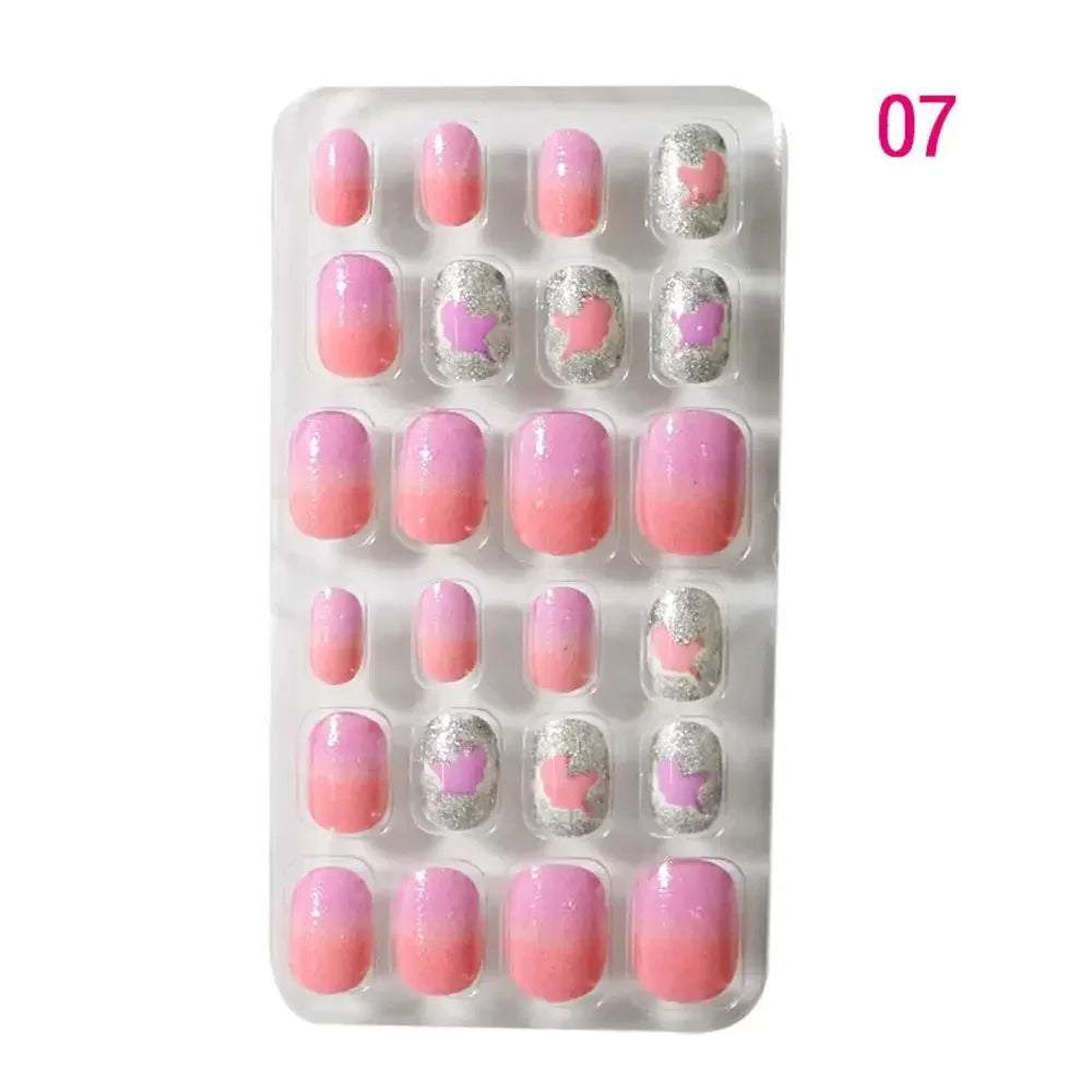 24Pcs/Set Kids Candy Flower Cute Fake Nails Detachable Full Cover False Nails Press On Nails Children Girls Nail Decoration Gift