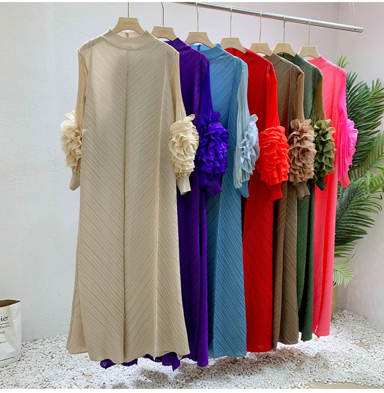 Pleated Maxi Long Dress Mesh Petal Sleeve Half Turtleneck Formal Dresses for Women 2024 New Hot Sales