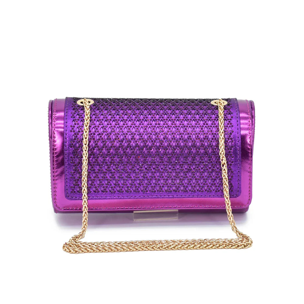Matching Italian Shoe and Bag Decorated with Rhinestone for Women