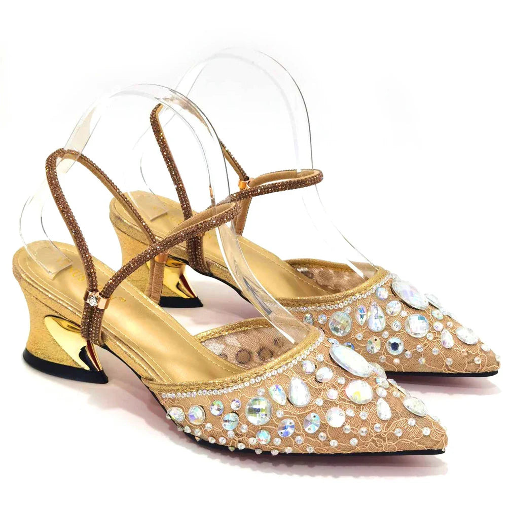 Women's Italian Diamond Lace Designer Matching Shoe and Bag Set