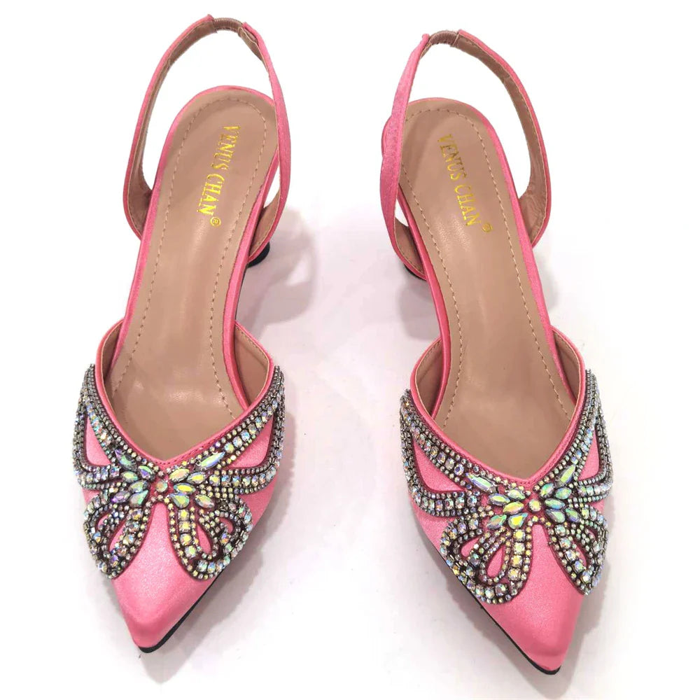 Venus Chan 2023 Yellow Classy Bowknot Pointed Toe Women's Shoes High Heel Elegant Sandals Shallow Mouth Shoes Bag Set Women