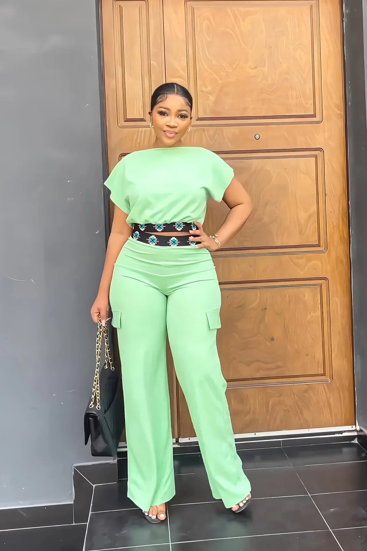 Summer Fall Short-sleeve Trousers Women's 2-piece Set Pullover Tops Elasticated Straight-leg Trousers Casual Fashion Suits Women
