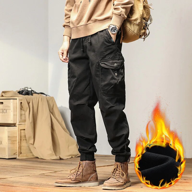 Cargo Cotton  Fleece Pants Men Winter Man Y2k Harem Tactical Pants  Multi-Pockets