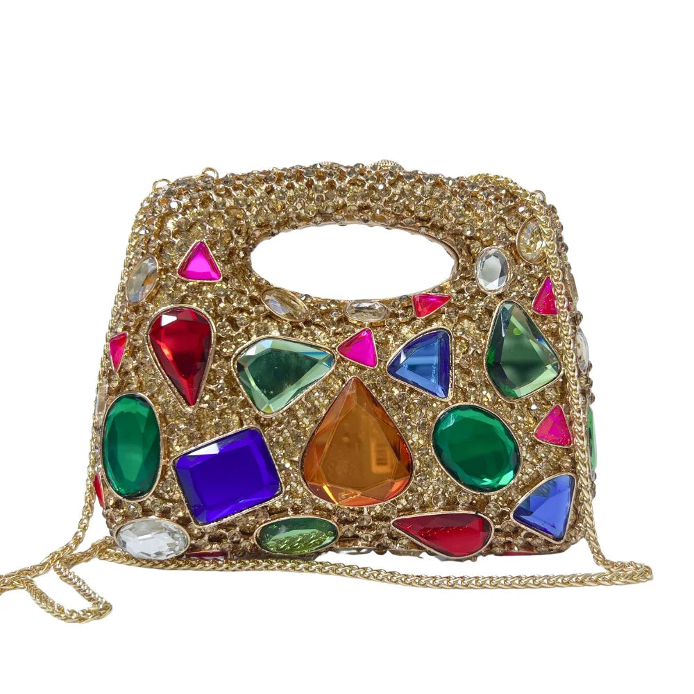 Women's Gold Crystal Clutch Purse