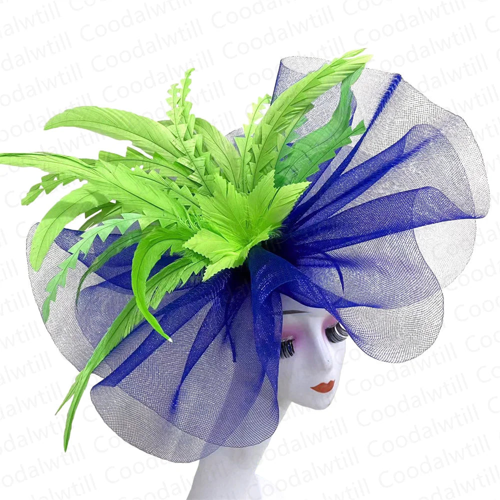 Kentucky Derby Big Fascinator Hat Women Wedding Elegant Feather Pillbox Cap Royal Party Headpiece Ladies Evening Church Chapeau