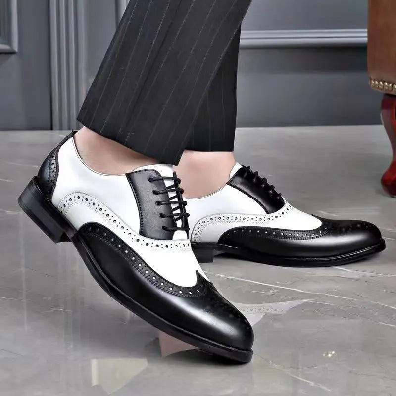 Men's Leather Shoes New Brogue Carved Large Size Shoes for Men Color Matching Quality Business Drive Men's Dress Leather Shoes