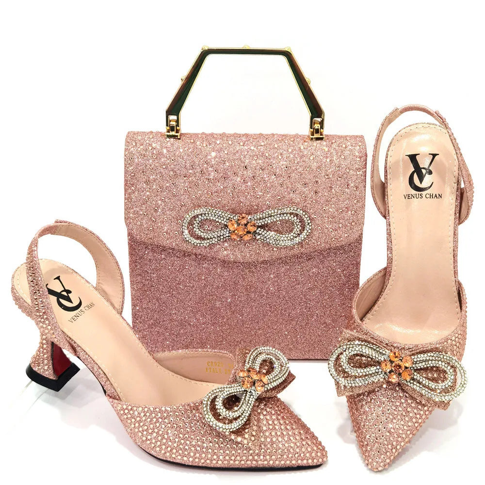 Women's High Heel Pointed Toe Sandals Party And Wedding Shoes and Bags Set