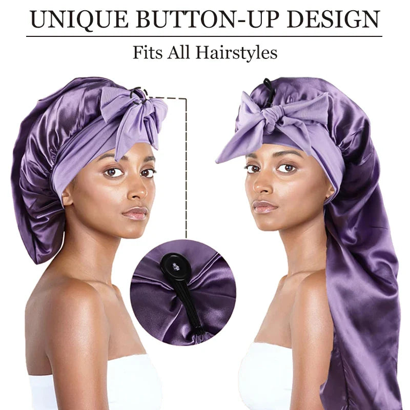 Soft Silky Long Satin Bonnet For Natural Hair And Curly Hair Extra Large Size Hair Cap With Tie For Comfortable Night Sleep 1Pcs