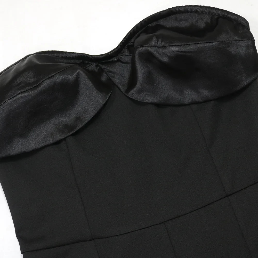 Jumpsuits Strapless Women Sleeveless Sexy Rompers One Piece Overalls Slim Fit Long Pant Ruffles Patchwork Elegant Lady