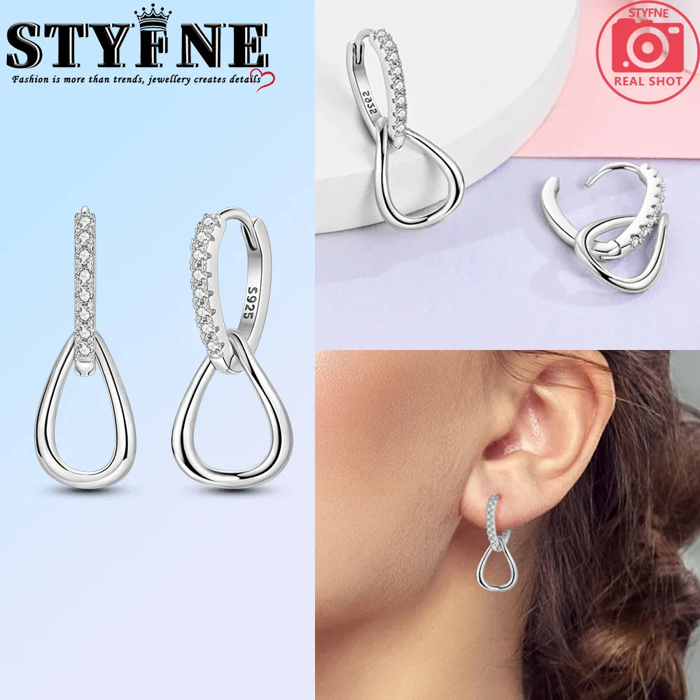 Elegant 925 Sterling Silver Double Square Buckle K Gold Set Pavé Earrings Women's Anniversary Party Jewelry Gift