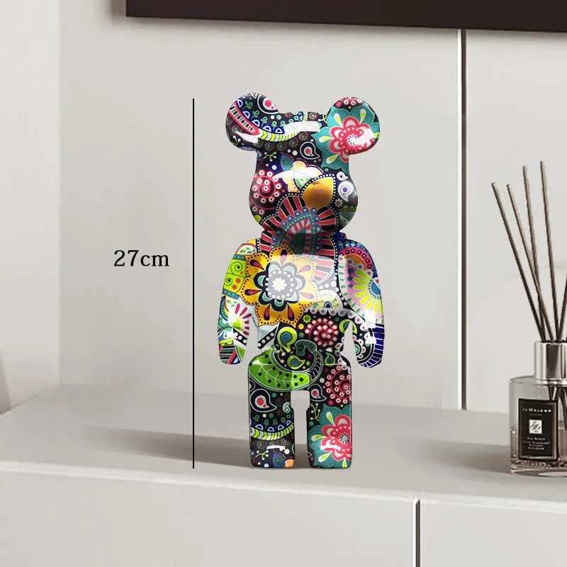 Graffiti Bear Resin Statue Decor | Modern Colourful Bear Ornament 27cm