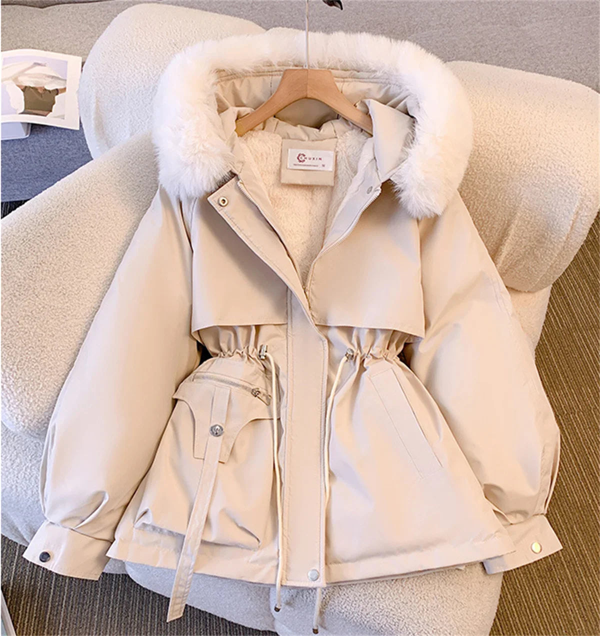 Women's Winter Fashionable Hooded Drawstring Padded Jackets