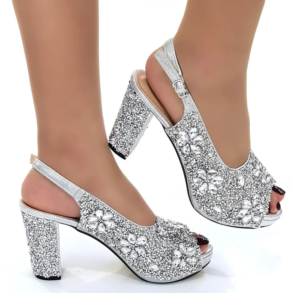 Venus Chan Nigerian Green Color Women's Party High Heel Shoes Full Diamond Design Fashion Summer Sandals Wedding Ladies Shoes