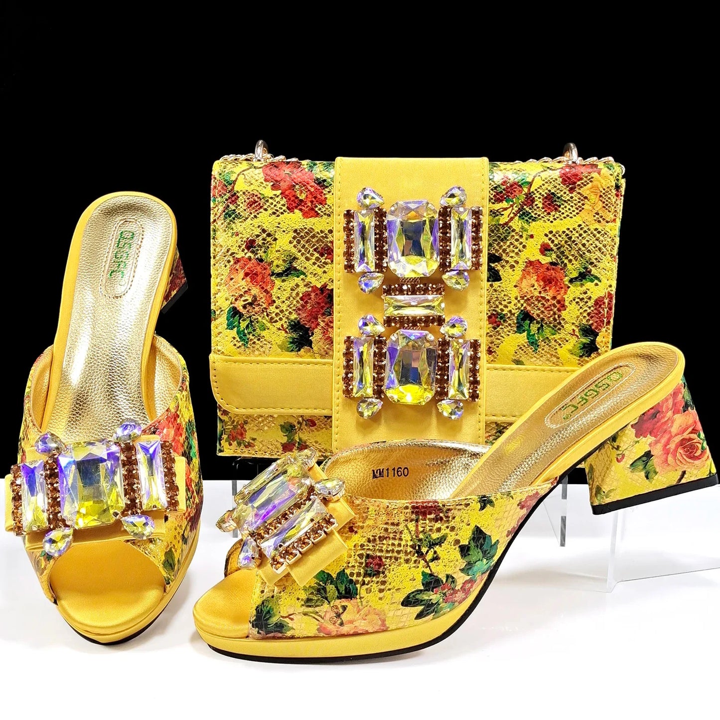 QSGFC Elegant Women Heels for Peep Toe Good Material Design Rhinestone Purple Sandals Italian Shoes and Bags Matching Set 2024