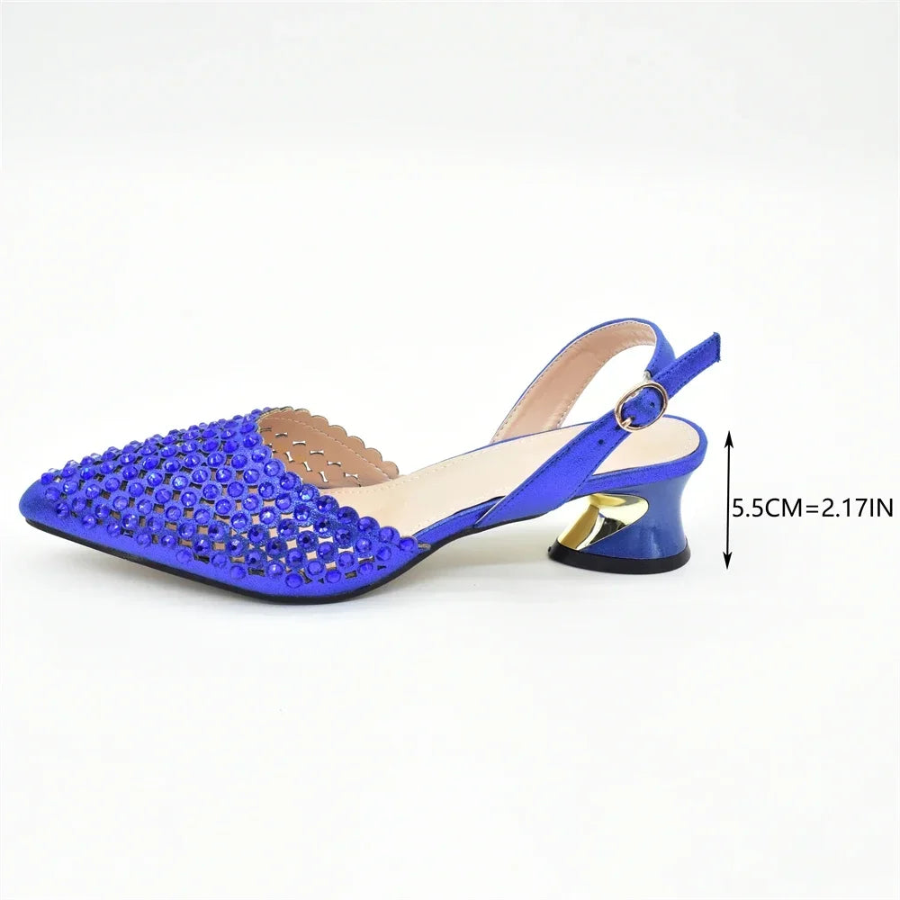 Italian Shoes with Matching Bags Set Decorated with Rhinestone African Shoes for Women Mid Heels Party Pumps  Plus Size Heels 43