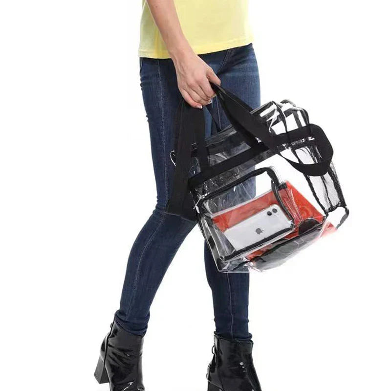 Portable PVC Clear Large Capacity Handbag Women's Fashion Waterproof Casual Simple Crossbody Shoulder Bags Purse Stadium Approve