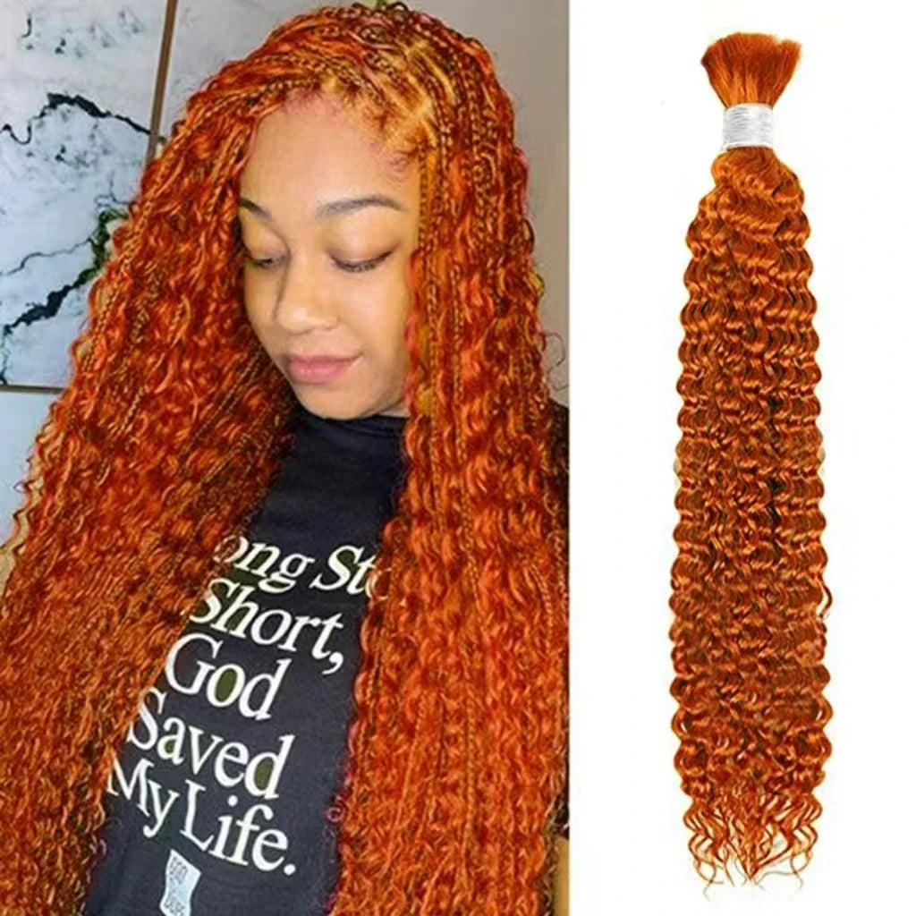 #350 Orange Color 100% Human Hair Bulk for Braiding 16-24 inch Deep Wave Jerry Curly Boho Braids Hair Bulk Extension Bobbi Hair