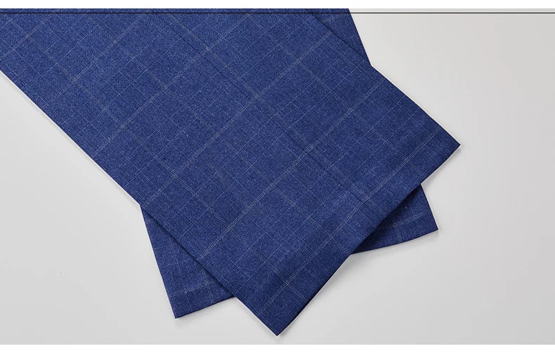 High-end Brand Classic Blue or Gray Plaid Men's Casual Business Suit Retro Official Suit Groom Wedding Dress Jacket Vest Pants