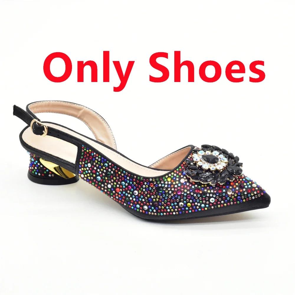 Elegant Italian Women's Rhinstone Pumps Heels Shoes and Bag Set To Match for Weddings and Party