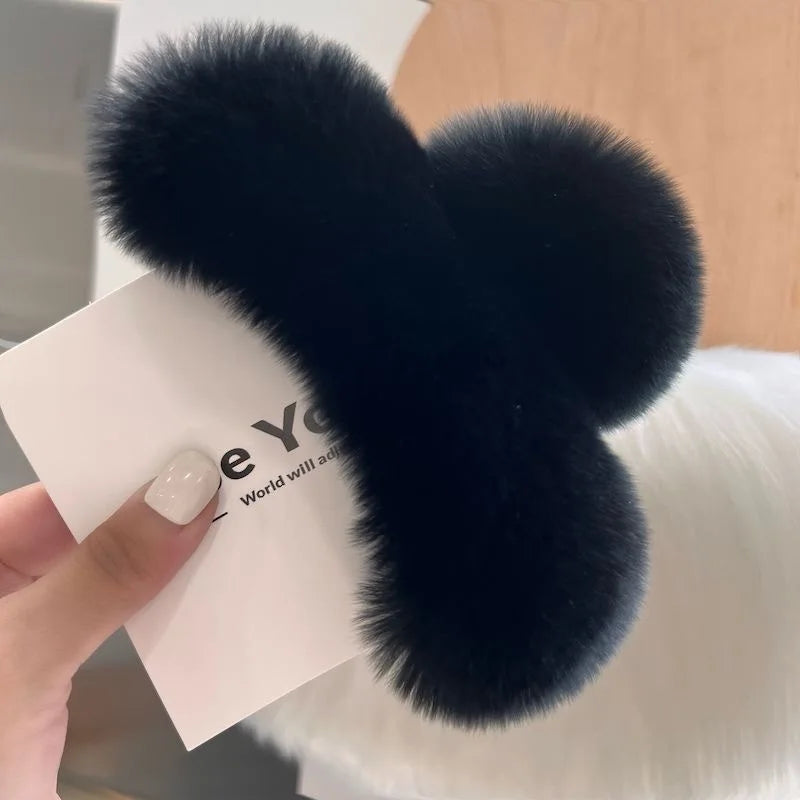 Winter Oversized Faux Fur Big Crab Hair Clip Cute Plush Ponytail For Women
