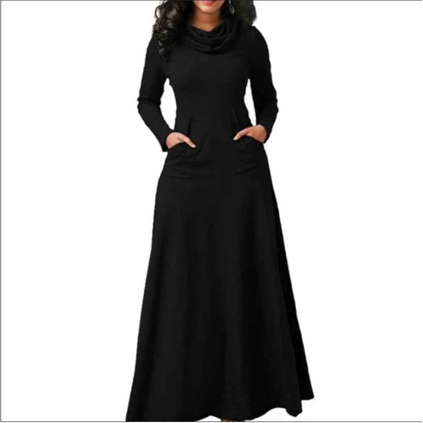 Women's Elegant Plus Size Maxi High Collar Long-sleeved Dress