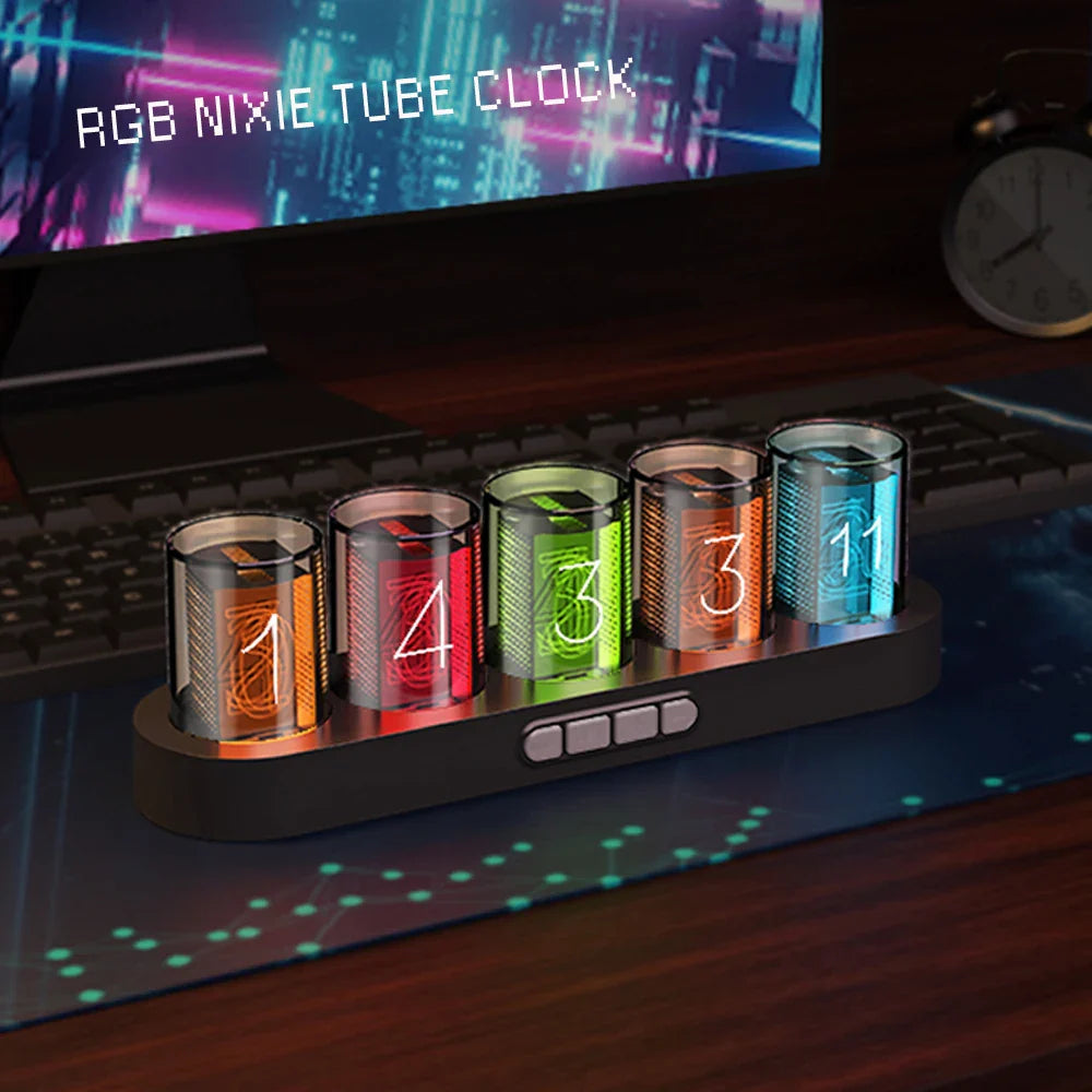 Digital Tube Clock with RGB LED Glows