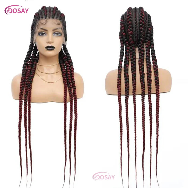 36" Cornrows Box Synthetic Hair Braided Wigs #27 Blonde Knotless Full Lace Braided Wigs For Black Women Braiding Wigs African