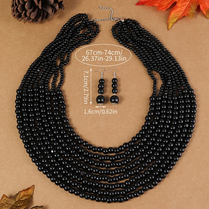 1SET African Style Multi-Layer Wooden Bead Jewelry Set Chokers Necklace Colorful Bohemian Necklace Earrings Set Party Jewelry