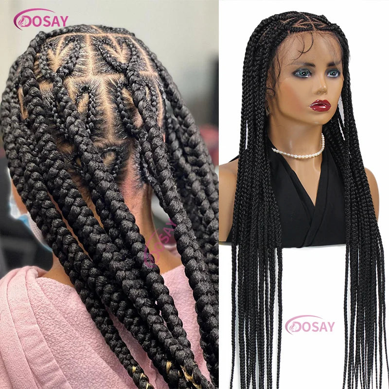 36" Synthetic Lace Braided Wigs Blonde Heart Box Braids Lace Wigs Long Black Cornrow Braided High Quality Lace Front Wig Ladies