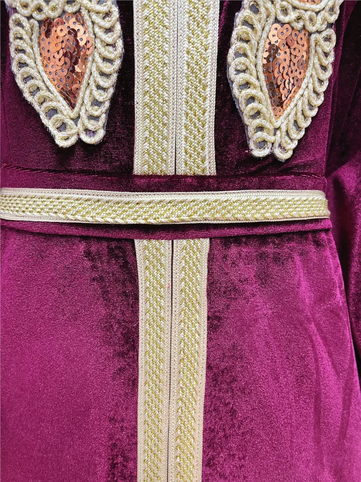 Ramadan Luxury Muslim Fashion Bat Sleeve Moroccan Turkiye Dubai Dress Middle East Arab Dress Sequins Golden Velvet Long Dress