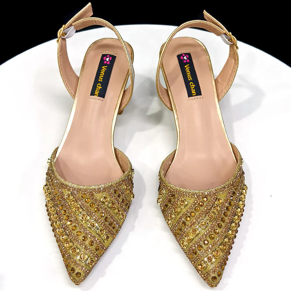 Women's Elegant Heels Rhinestone Handbag Set Italian Design for Weddings