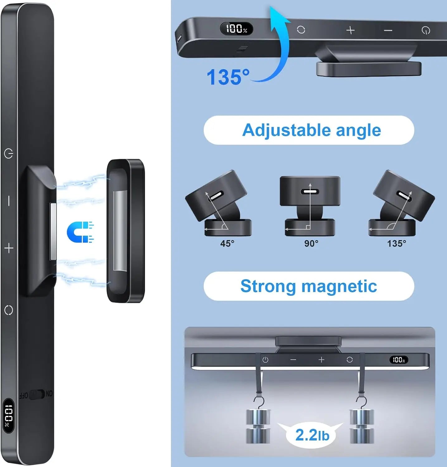 Rechargeable LED Mirror & Cabinet Light Bar – 3 Color, Dimmable, Magnetic, Remote Control