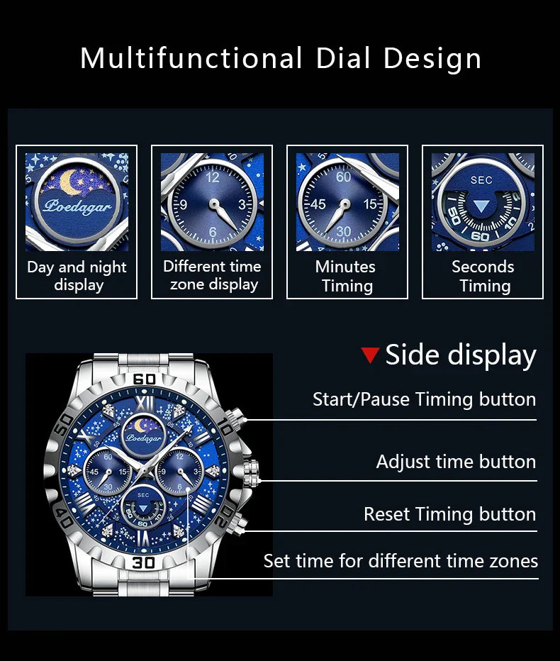 Luxury Watch for Man Quartz Sports Men Watch Waterproof Luminous Stainless Steel Chronograph Men's Watches Clock Reloj