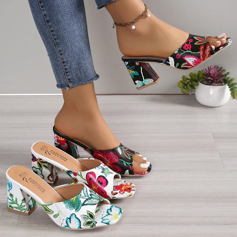 High Heels Women Slippers Chunky Fashion Sandals Designer New Shoes Slingback Flip Flops Dress Pumps Femme Slides