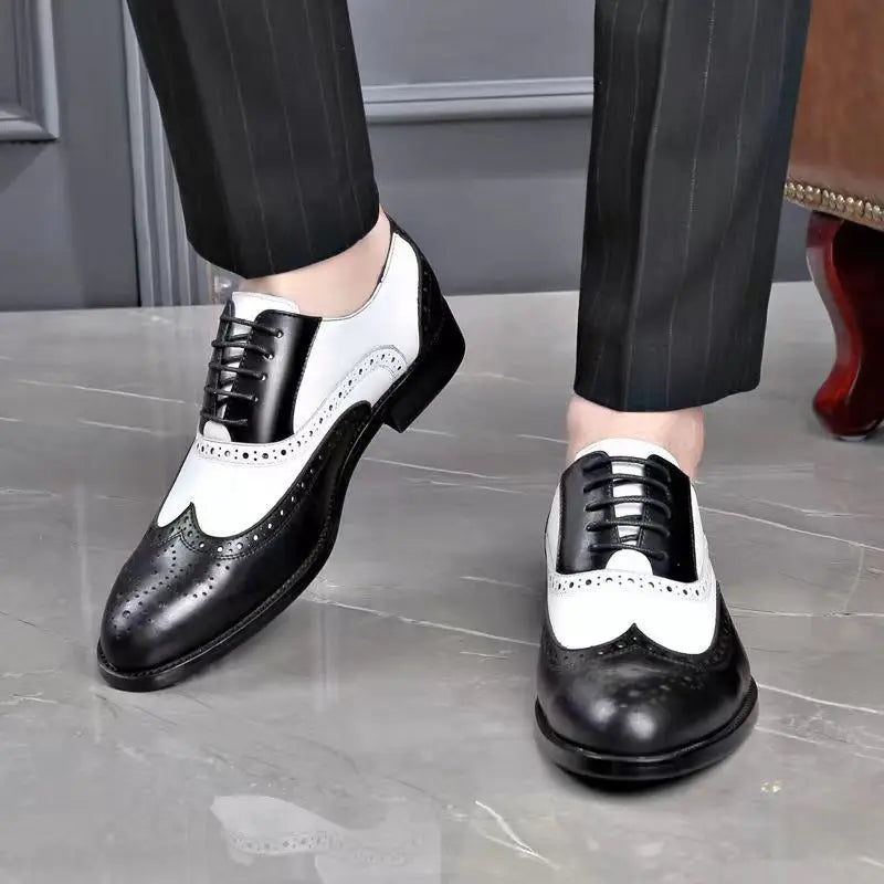 Men's Leather Shoes New Brogue Carved Large Size Shoes for Men Color Matching Quality Business Drive Men's Dress Leather Shoes
