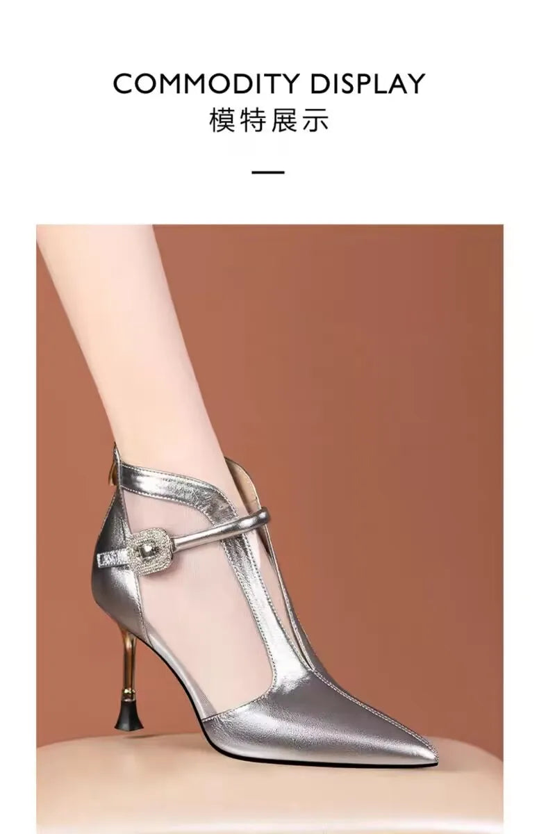 Women's High Heel Sandals Thin Heels Pointed Tip Buckle Women Ankle Boots Side Cutout Sexy Sandalias De Tacón Summer New Style