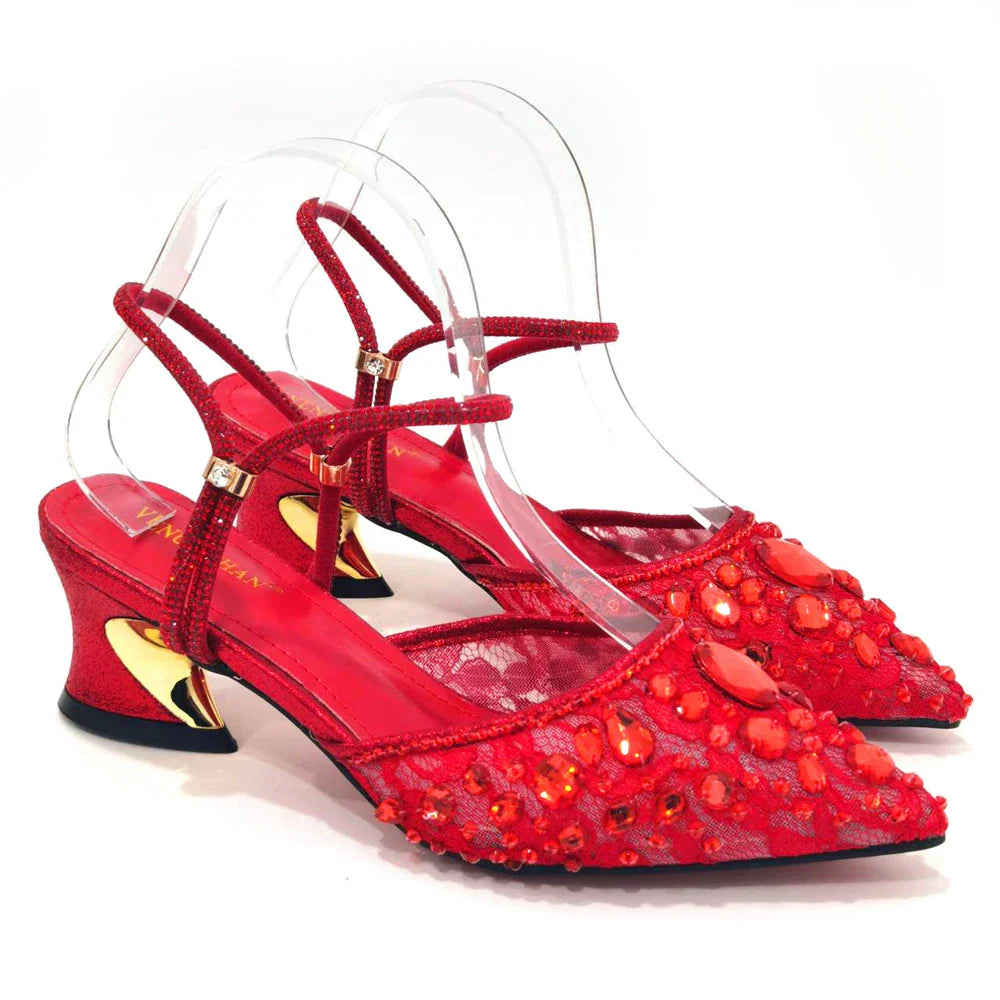 Women's Italian Diamond Lace Designer Matching Shoe and Bag Set