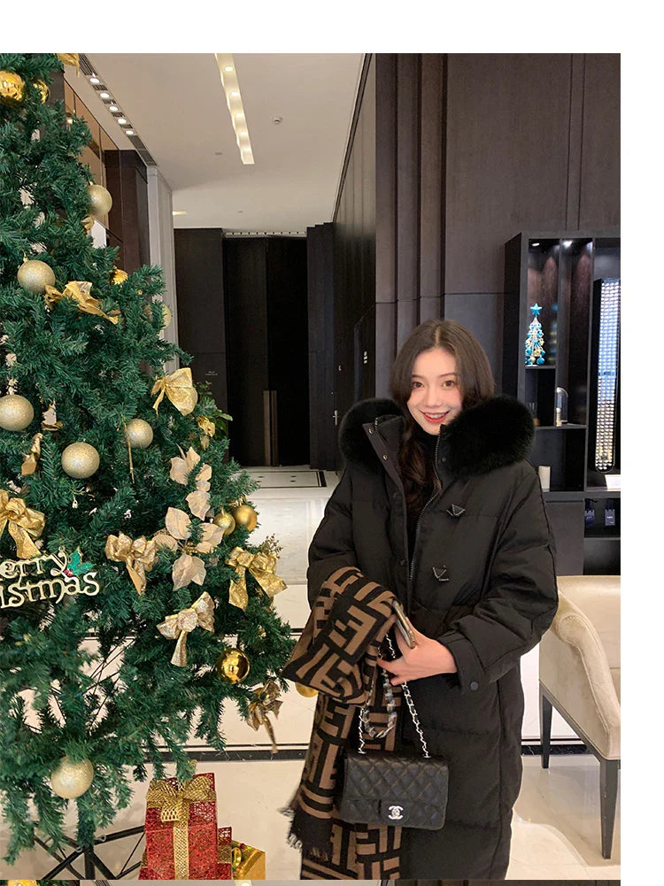 Women's Large Fur Collar Hooded Warm Thick Padded Parka Jacket