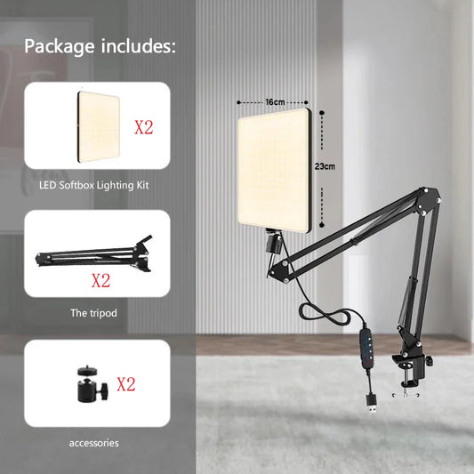 LED Photography Conference Lighting Photo Studio Lamp With Scissor Arm Stand