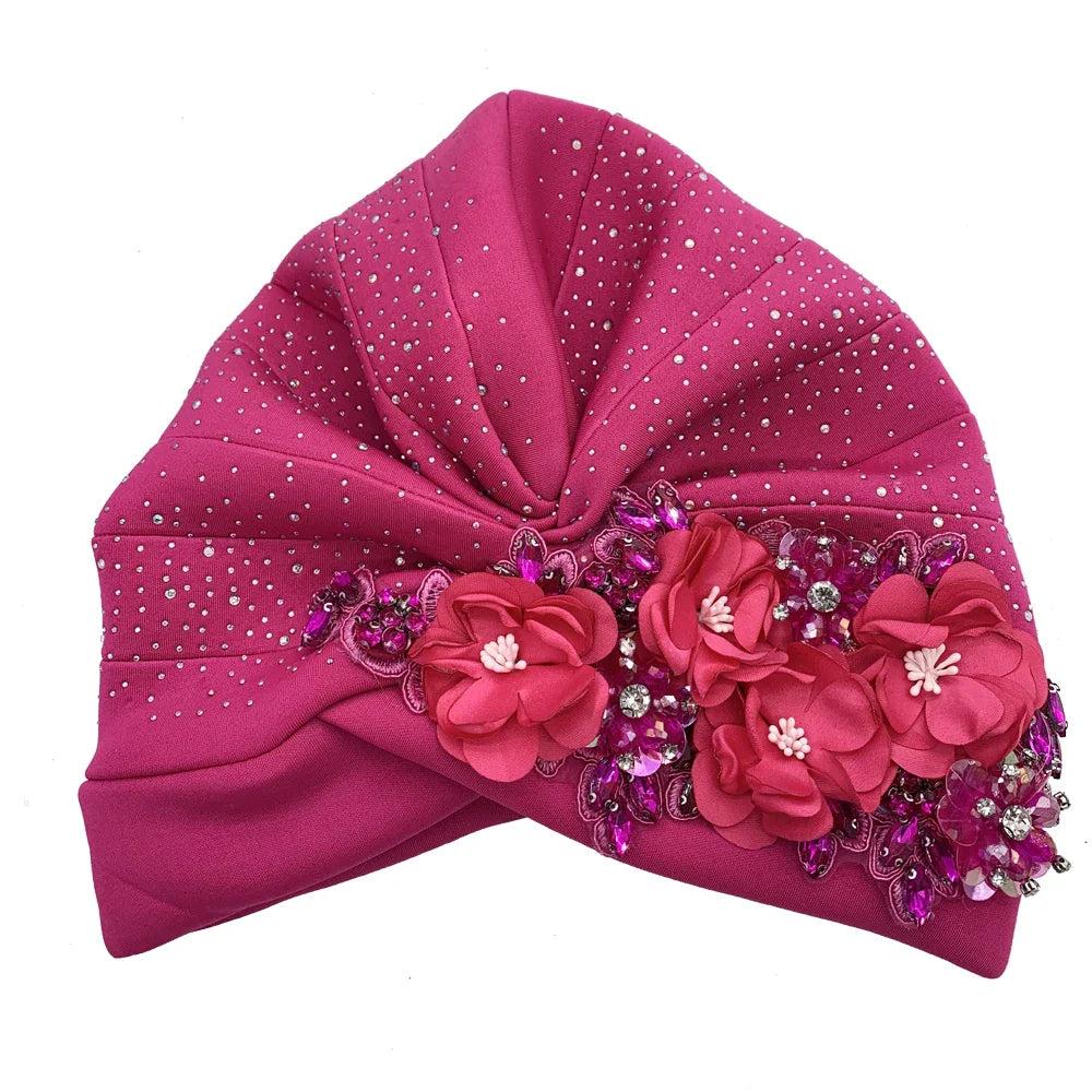 Elegant African Turban Cap with Shiny Rhinestone Ready to Wear Nigeria Auto Gele Headtie Party Women's Head Wrap Bonnet Turbante