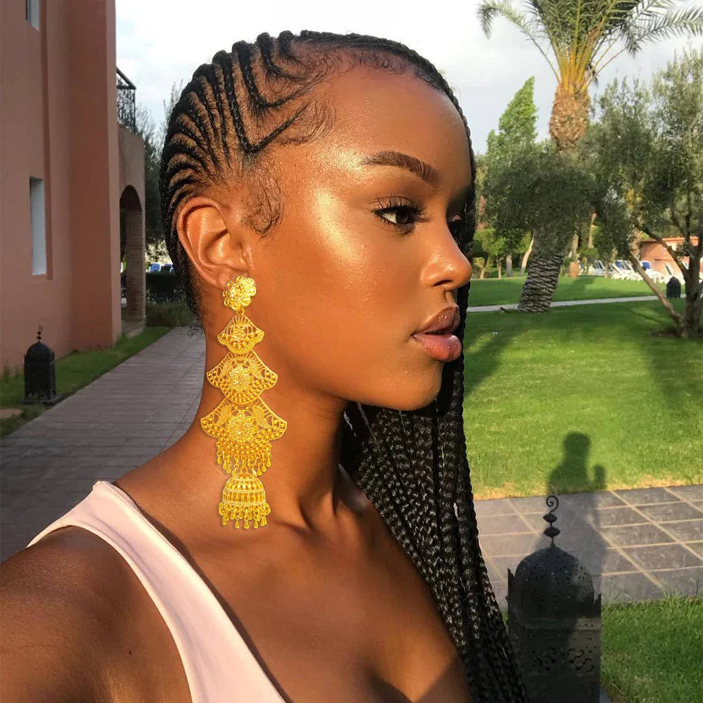 African women's long gold-plated earrings with Middle Eastern earrings